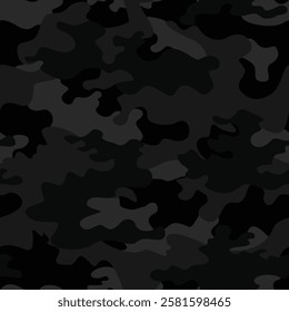 black gray camouflage background, classic seamless dark pattern, night texture