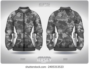 Black gray camouflage in honeycomb pattern design, illustration, textile background for sports t-shirt, football jersey shirt mockup for football club. consistent front view