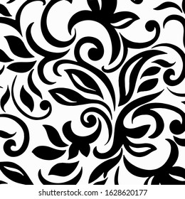 Black and gray ceramic tile with  floral pattern for wall and floor decoration. Concrete stone surface background. Texture for interior design project. 
