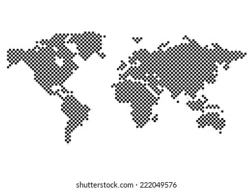 Black Gray Checkered Map of the World - Concept