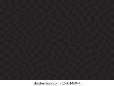 Black and gray chess optical illusion, abstract surreal background with distortion. Vector horizontal monochrome illustration.