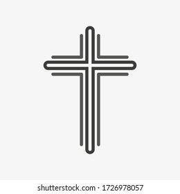 Black And Gray Christian Cross Icon In Flat Design. Vector Illustration. Abstract Linear Christian Cross. Religion. Church, Crucifix, God, Catholic Sign. Spirituality Symbol.