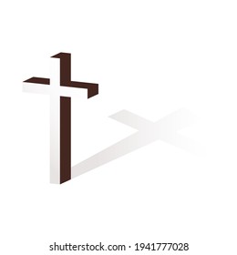Black and gray Christian cross icon in flat design. Vector illustration. Abstract linear christian cross. Religion. Church, crucifix, god, catholic sign. Spirituality symbol.
