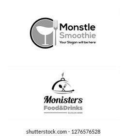 black gray circle fork spoon logo design vector suitable for  restaurant food and drink