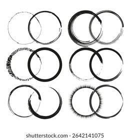 Black gray circles. Overlapping ring pattern. Minimal round element. Vector geometry form.