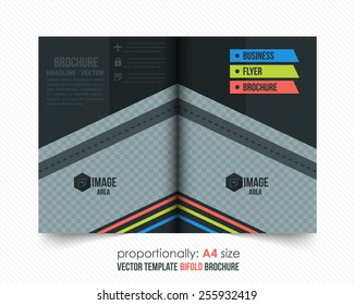 Black, Gray Color Bi-Fold Brochure Design. Corporate Leaflet, Cover Template