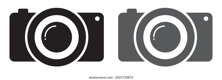 Icono de cámara en color negro y gris. Icono de la cámara fotográfica aislado en el fondo blanco. Vector gráfico de la cámara icono signo. Ilustración, EPS 10.