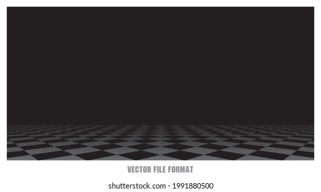 Black And Gray Color Checkered Pattern Floor And Dark Background Illustration Vector