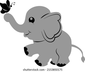 Black and gray cute simple elephant with a butterfly silhouette.