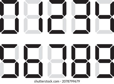 Black and gray digital numbers. Seven-segment display.