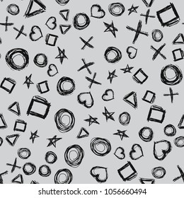 Black and gray doodle shapes seamless pattern. Hand drawn vector graphic desighn.