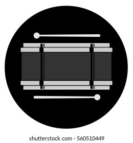 Black and gray drum icon isolated on a black background. Drum logo.