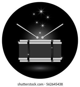 Black and gray drum icon isolated on a black background. Drum logo.