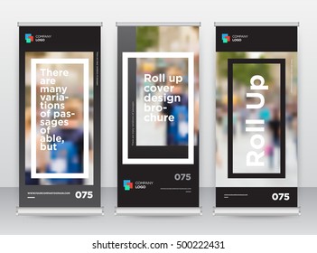 Black Gray Frame Abstract Modern Exhibition Advertising Trend Business Roll Up Banner Stand Poster Brochure flat design template creative concept. Presentation. Cover Publication. Vector. EPS