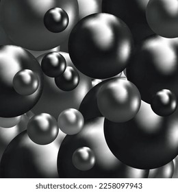 Black and gray glossy balls with shadow. Pearls. Abstract graphic background