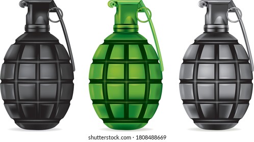 Black ,gray, Green grenade on a white background. No mash no gradient