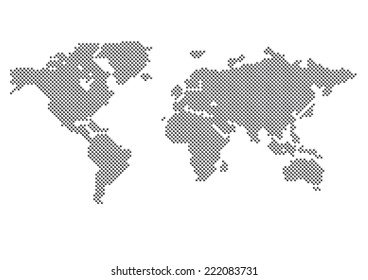 Black Gray Half Checkered Map of the World - Concept