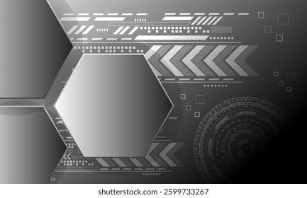 black gray hexagon shape electronic lines circuit networking with shine light abstract high technology background