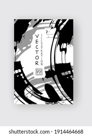 Black and gray ink brush stroke on white background. Japanese style. Vector illustration of grunge stains