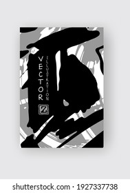Black and gray ink brush stroke on white background. Japanese style. Vector illustration of grunge stains