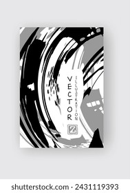 Black and gray ink brush stroke on white background. Japanese style. Vector illustration of grunge stains