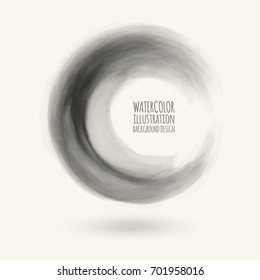 Black gray ink round stroke on white background. Japanese style. Vector illustration of grunge circle stains