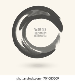 Black gray ink round stroke on white background. Japanese style. Vector illustration of grunge circle stains
