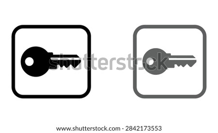 Black and gray key icon set enclosed in rounded square frames, representing access, security, password, authentication, or privacy concept in minimal vector design style
