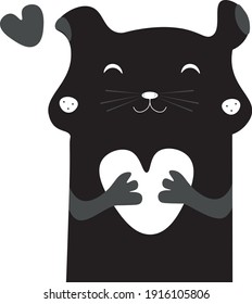 Black and gray little vector illustration of hamster to Valentine's Day