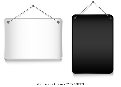 Black and gray metal plates hang. Banner design. Vector illustration. stock image.