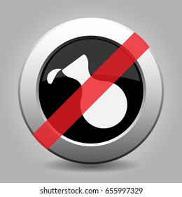 Black and gray metallic button with shadow. White flask with a drop banned icon.