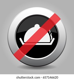 Black and gray metallic button with shadow. White serving tray with lid and smoke banned icon.
