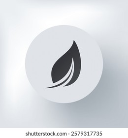 Black and gray minimalist leaf icon on a round light gray background. Eco style.