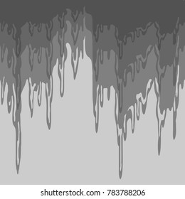 Black and gray paint dripping. Ink flow down. Vector background.
