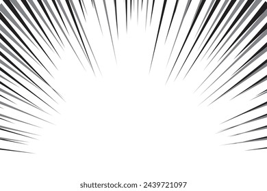 Black and gray radial comics style lines, isolated on white background. Speed abstract. Vector illustration