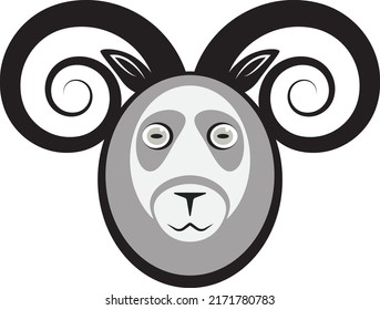 Black and gray ram with curled horns