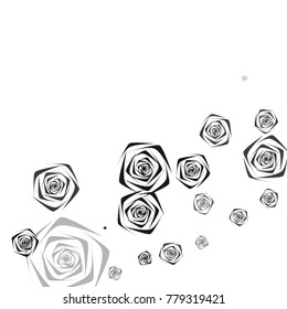 Black and gray roses of different sizes on a white background. Flowers. Beautiful background of black roses. Vector illustration. Placer of flowers. Vector drawing of roses.