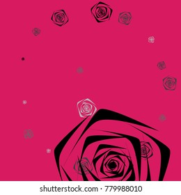 Black and gray roses of different sizes on a pink background. Flowers. Beautiful background of black and gray roses. Vector illustration. Placer of flowers. Vector drawing of roses.