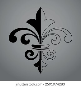 Black and gray royal lily . Heraldic sign, logo, design element, decoration. Graphic vector pattern