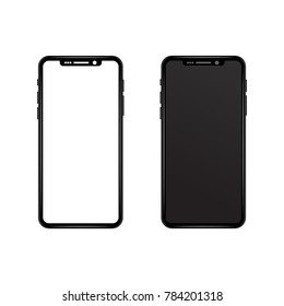 Black gray slim phone with White and black blank screen wallpaper. Realistic vector illustration mock up. New smartphone model. modern futuristic design. Technology and Communication concept.