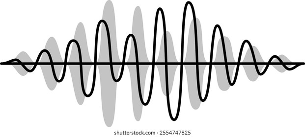 Black and gray sound waves visualizing abstract music waves, representing radio signal frequencies and showcasing digital voice tune equalizers in a dynamic and modern design