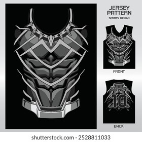 Black gray steel armor pattern design, illustration, textile background for sports t-shirt, football jersey shirt mockup for football club. consistent front view