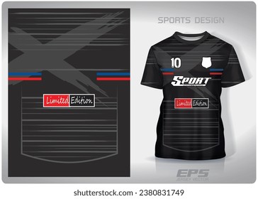 Black gray striped cross pattern design, illustration, textile background for sports t-shirt, football jersey shirt mockup for football club. consistent front view