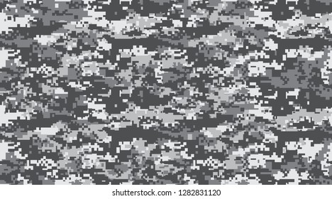 Black gray and white camouflage repeats seamless. Masking camo. Classic clothing print. Vector monochrome seamless pattern