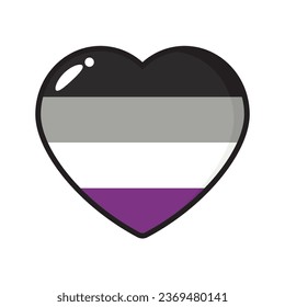 Icono de corazón negro, gris, blanco y violeta, como los colores de la bandera asexual. Concepto LGBTQI. Ilustración vectorial plana.