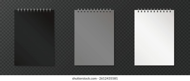 Black, Gray, and White Spiral Notebooks Vector Set