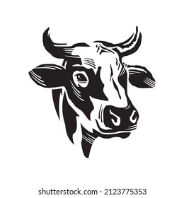 black great milk cow head logo, silhouette of big cattle vector illustration