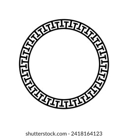 Black greek circle geometric frame vector template. Roman meander pattern border constructed from repeating ancient fret or key lines in circular round motif.