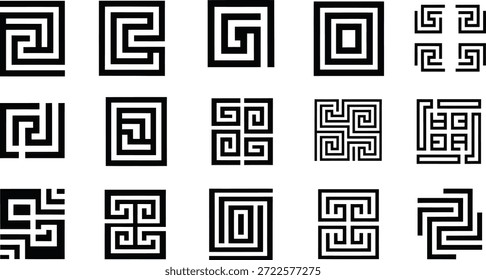 Diseños griegos negros del modelo de la llave y del meandro en el fondo blanco