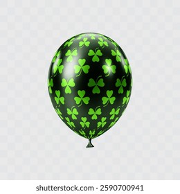 Black green 3D realistic balloon with clover leaf pattern. Shamrock ornament balloons. Patricks day luxury festive decor. Celebration vector design element. EPS 10.